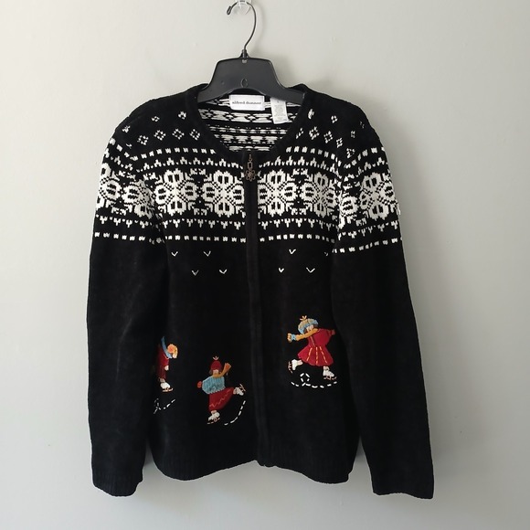 Alfred Dunner Sweaters - Alfred Dunner Vintage Size Large Knit Full Zip Sweater Snowflakes Embroidered
